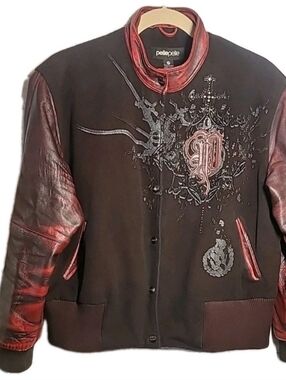 Pelle Pelle Jacket Unisex Burgundy Graphic Wool Leather Contrast Size  4XL VTG